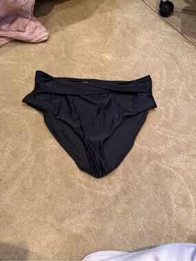aerie Black Fold-Over High Waist Swim Bottoms